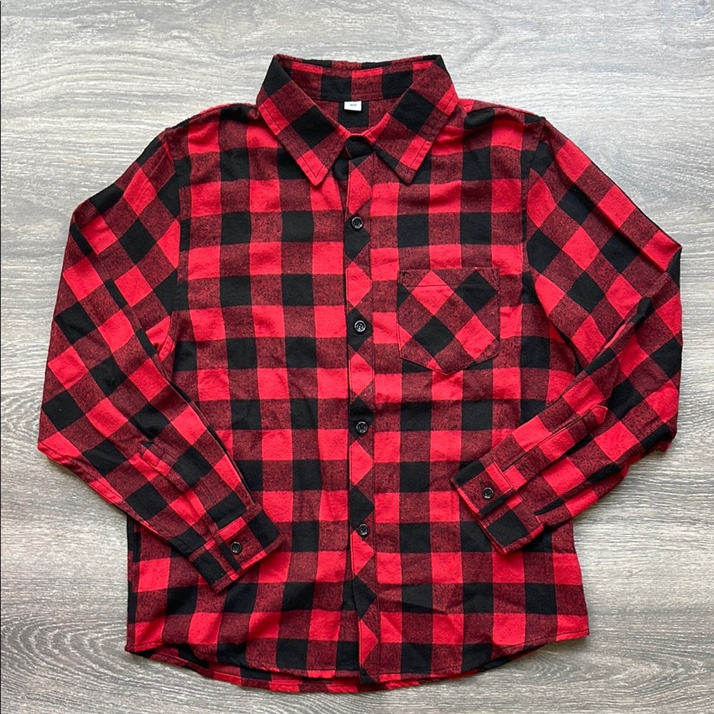 Flannel Button Down Shirt, red/black